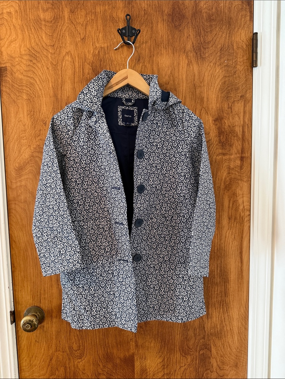 GAP Navy and White Floral Hooded Raincoat